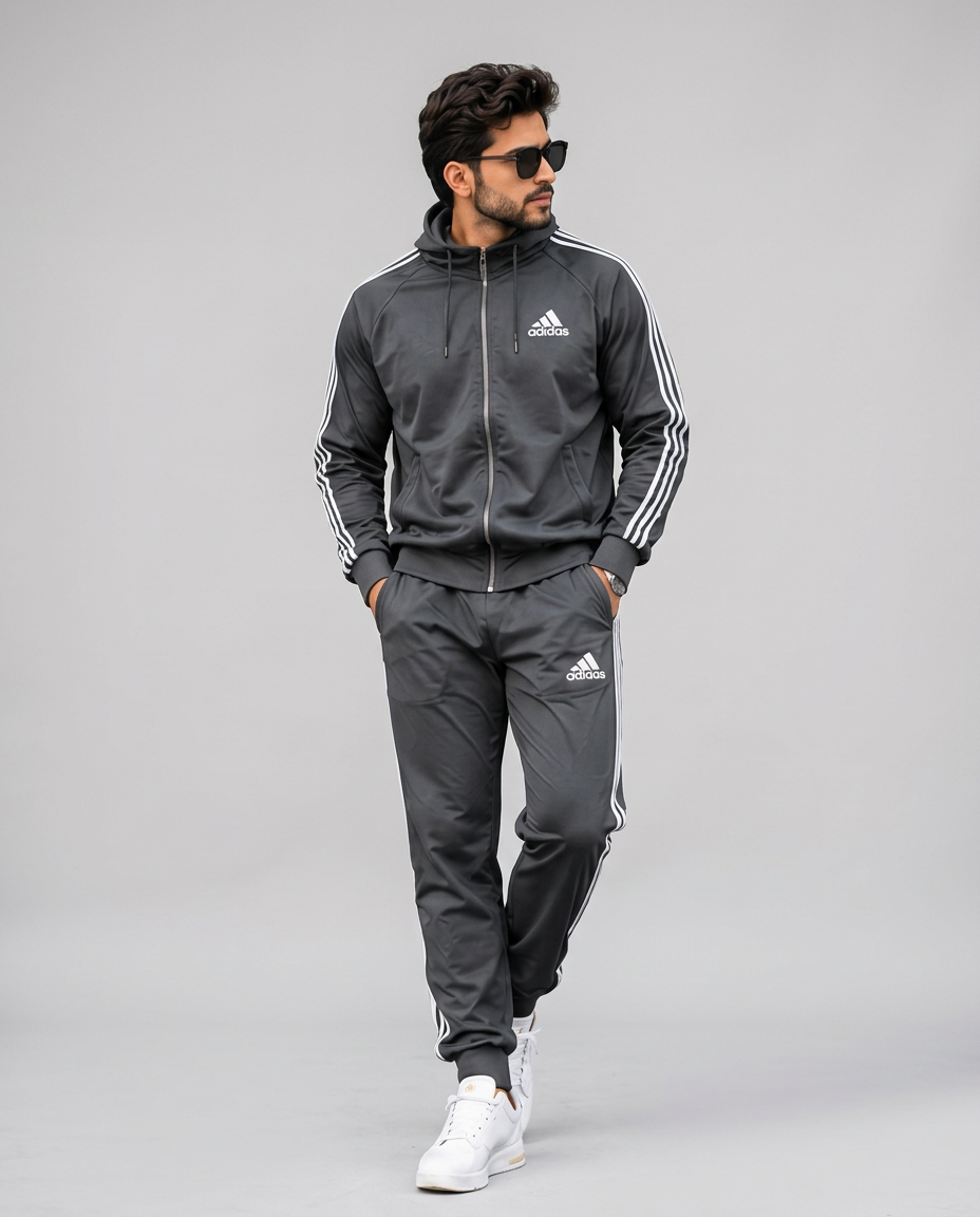 Adidas Track Suit — Charcoal Grey