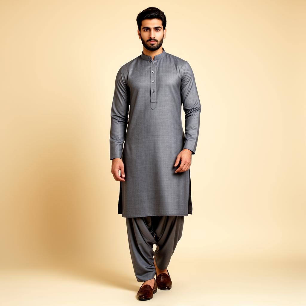 Pakistani model wearing SSK premium wash & wear shalwar kameez